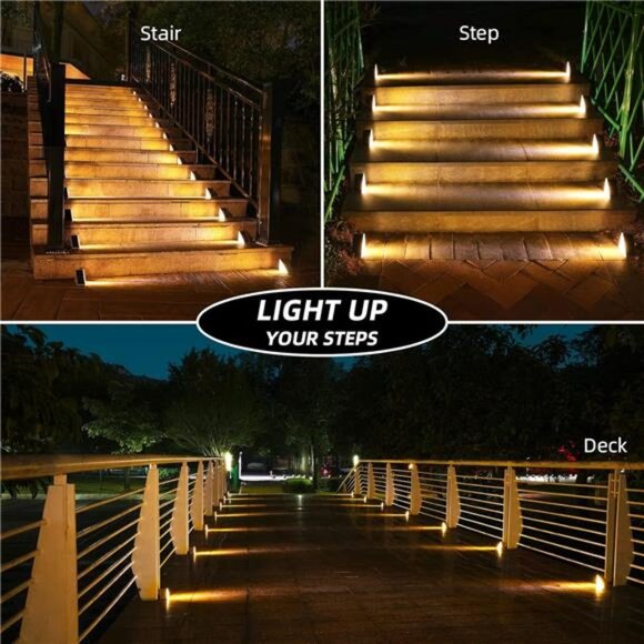 Solar Step Lights 6 Pack, Outdoor Stair Lights Waterproof IP67 with Auto On/Off - Picture 3 of 7